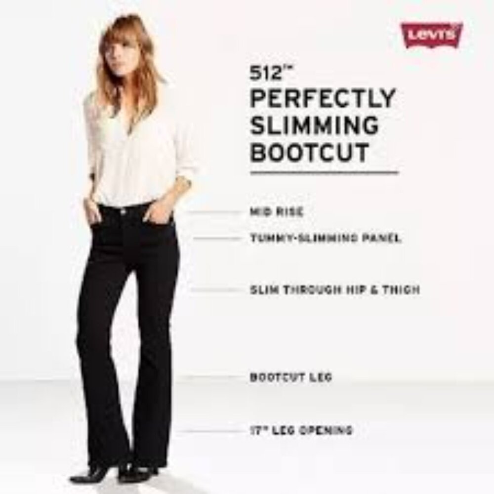 Levis 512 Bootcut Slimming Straight Black Denim Jeans Size 8